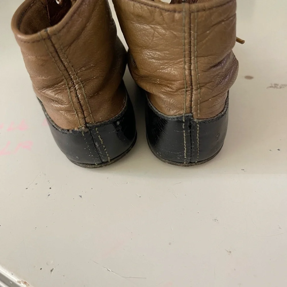 Antique Victorian Brown and Black Leather Lace up infant Baby Shoes As Is